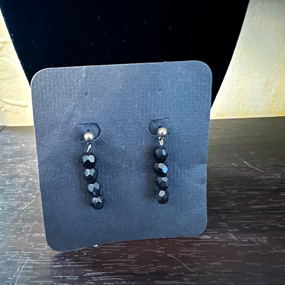 Handmade Elegant Black Beaded Earrings